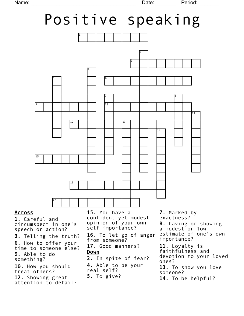 Positive speaking  Crossword