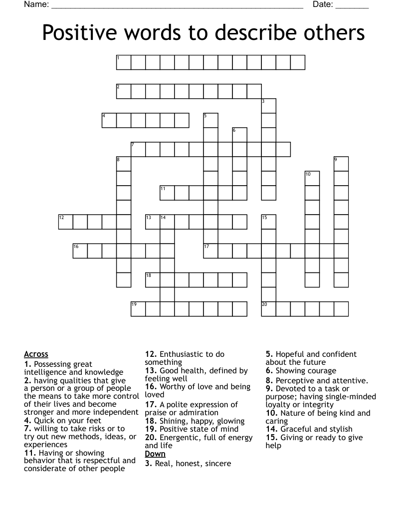 Positive words to describe others Crossword