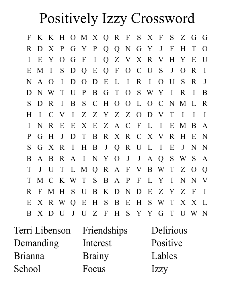 Positively Izzy Crossword  Word Search