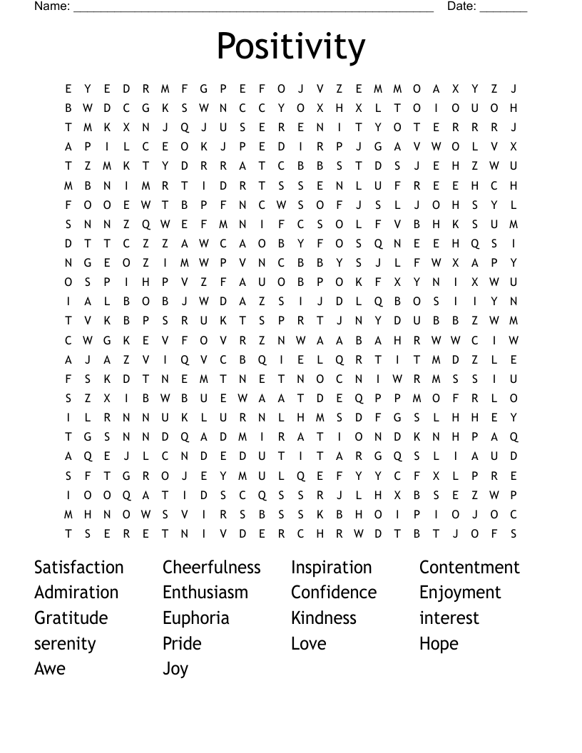 Positivity Word Search