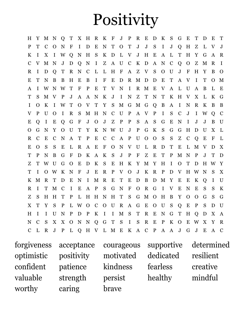 Positivity Word Search