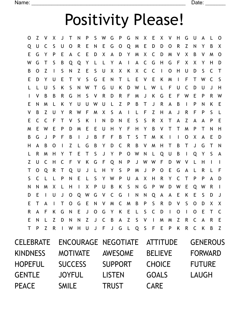 Positivity Please! Word Search