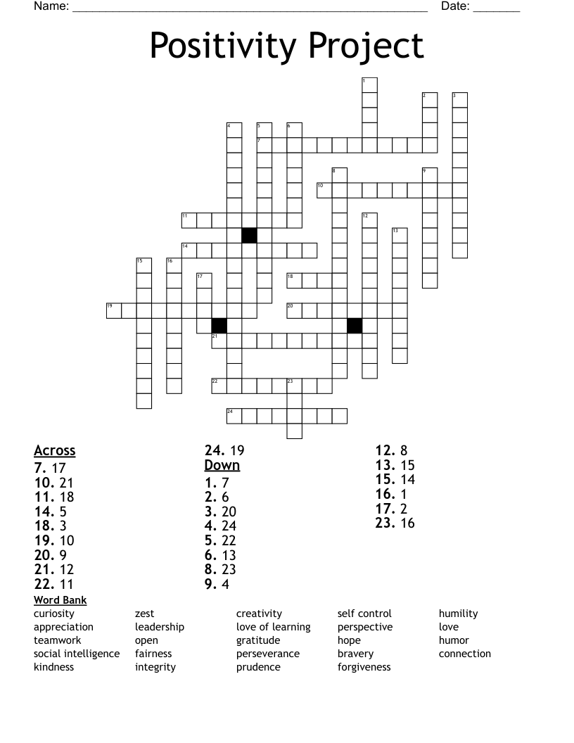 Positivity Project Crossword