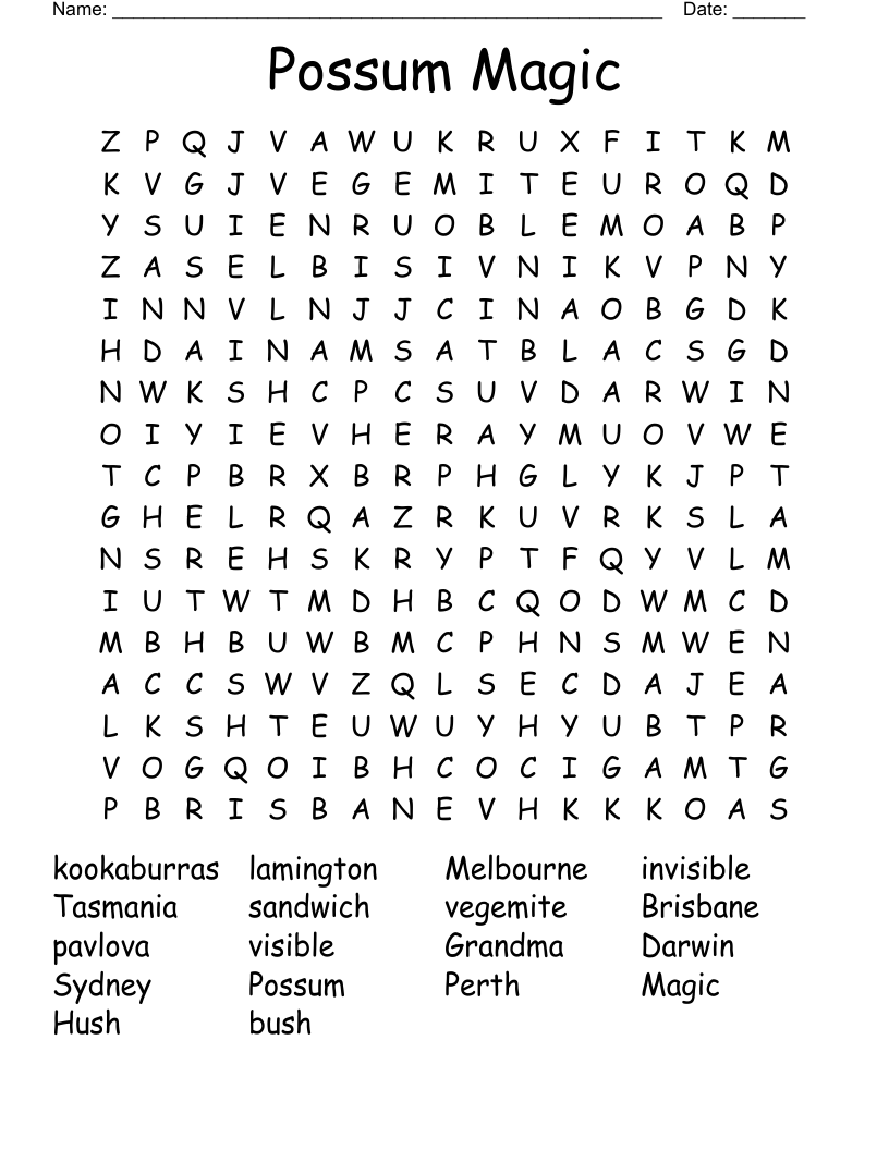 Possum Magic Word Search