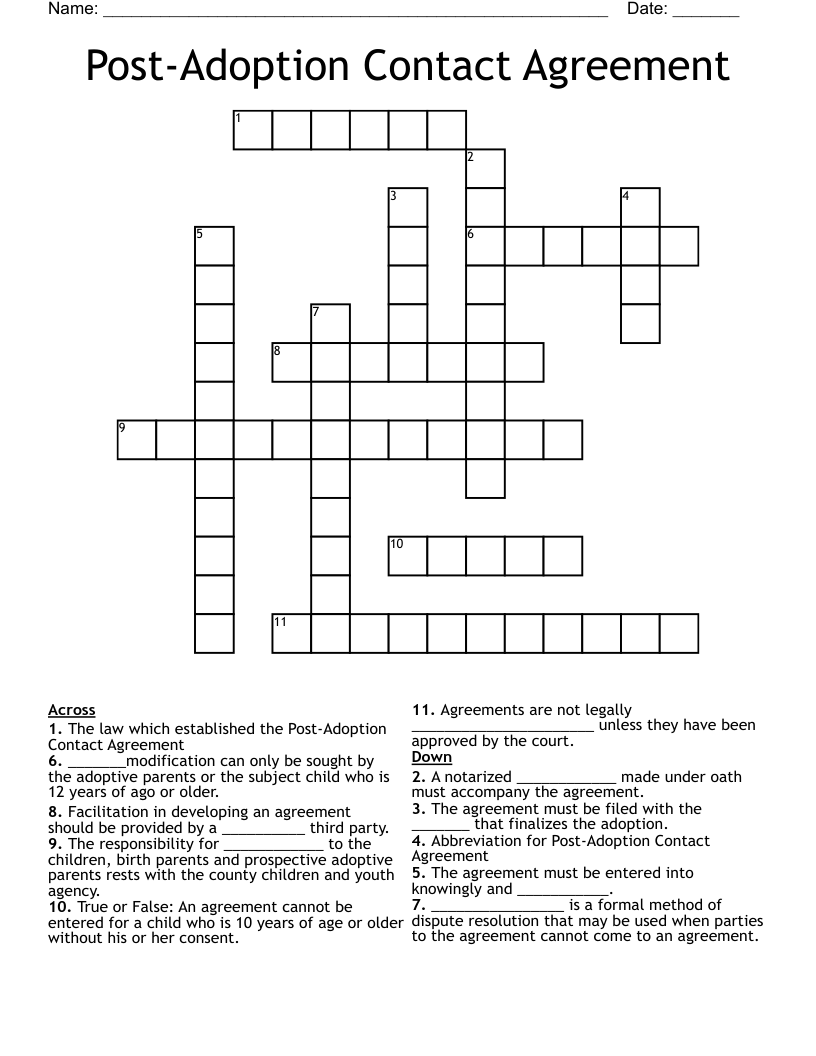 Post-Adoption Contact Agreement Crossword