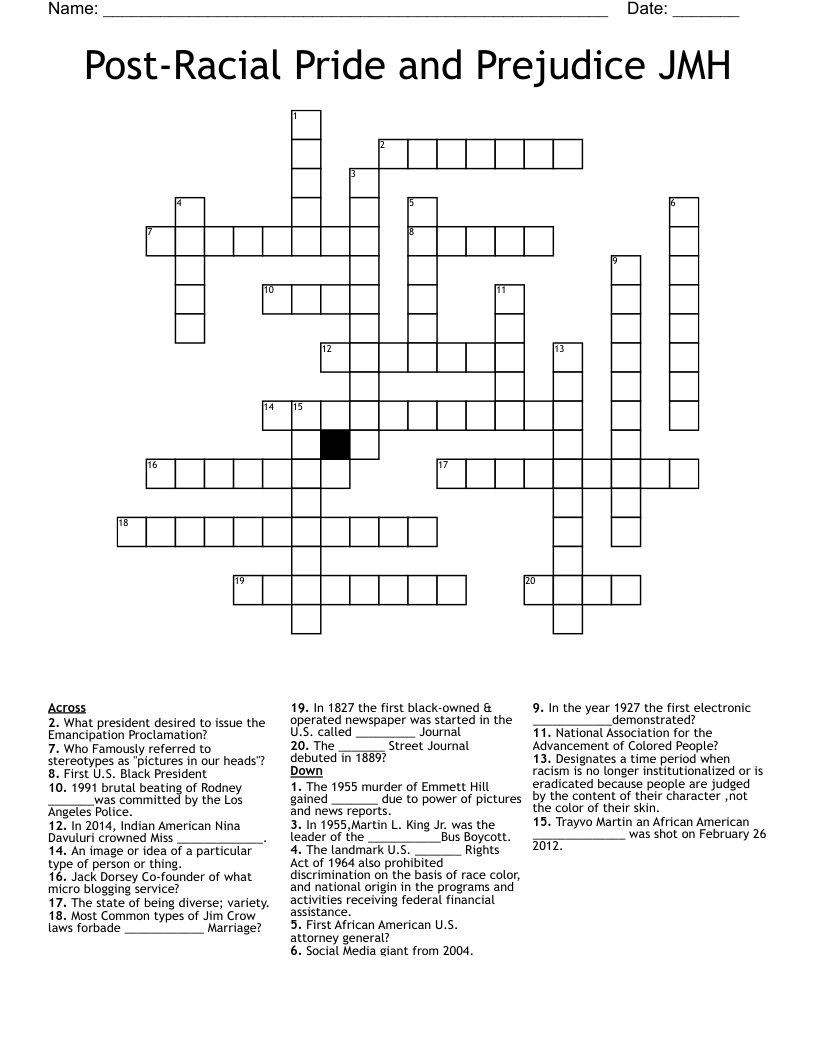 Post-Racial Pride and Prejudice JMH Crossword