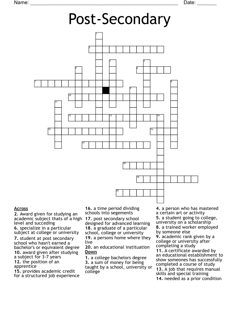 Post-Secondary Crossword