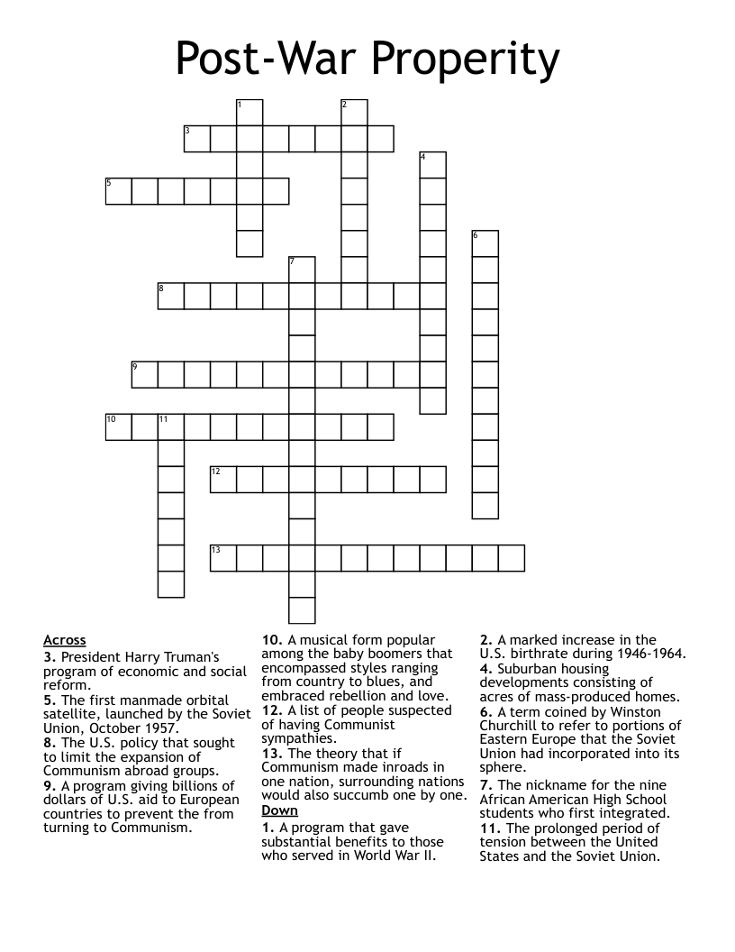 Post-War Properity Crossword
