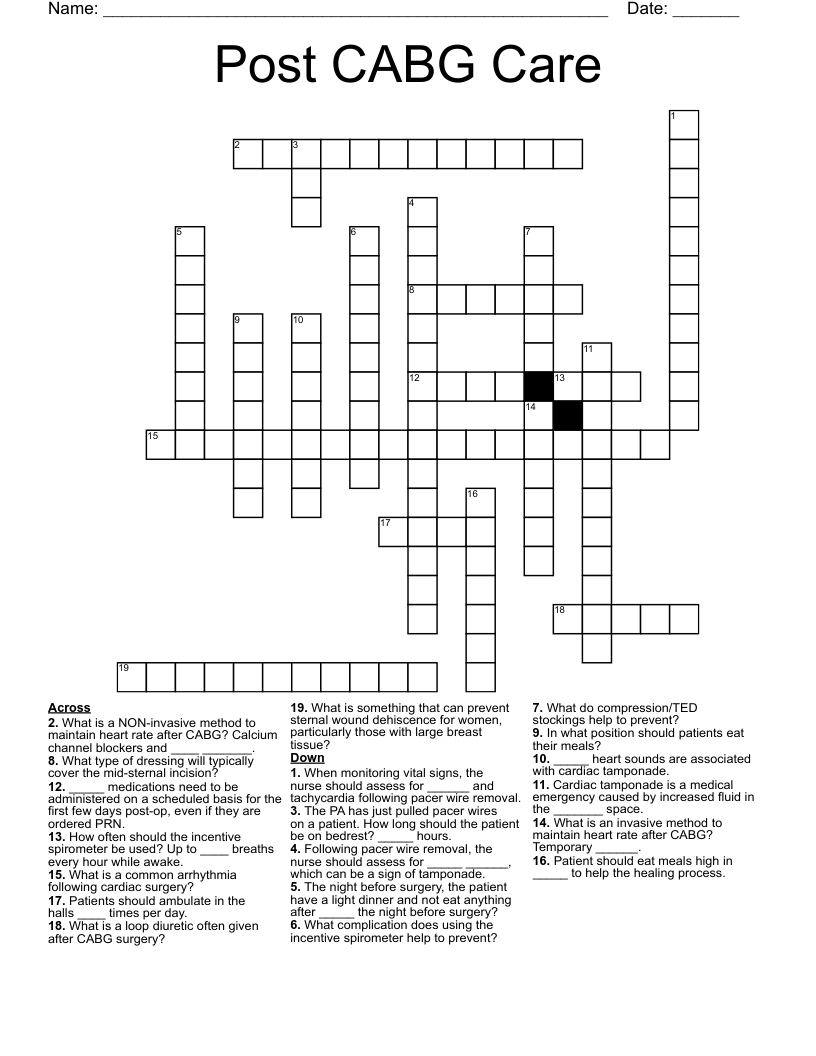 Post CABG Care Crossword