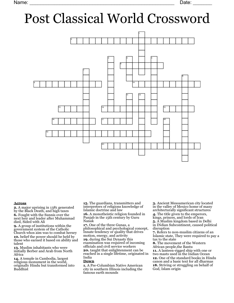 Post Classical World Crossword