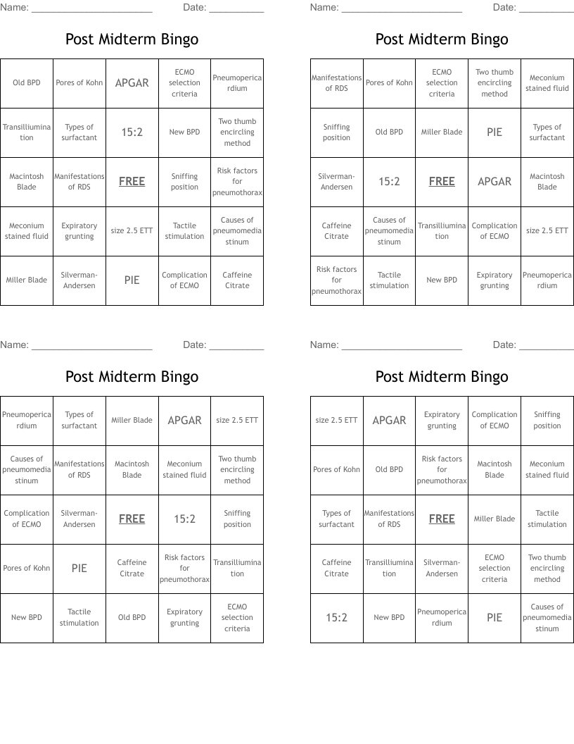 Post Midterm Bingo