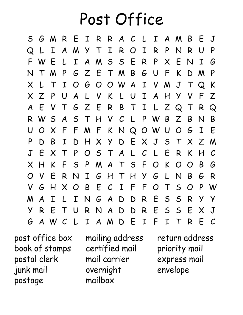 Post Office Word Search