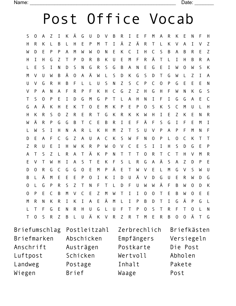 Post Office Vocab Word Search