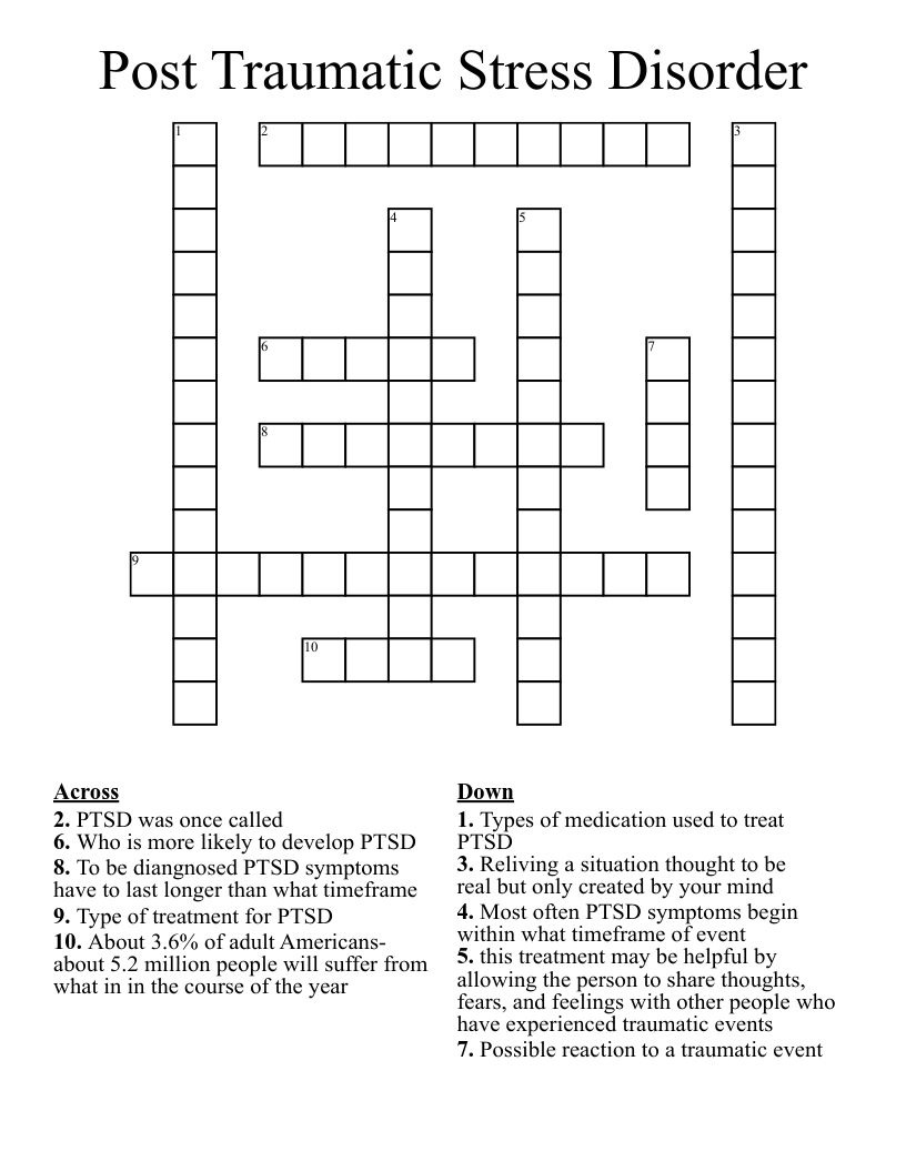 Post Traumatic Stress Disorder Crossword