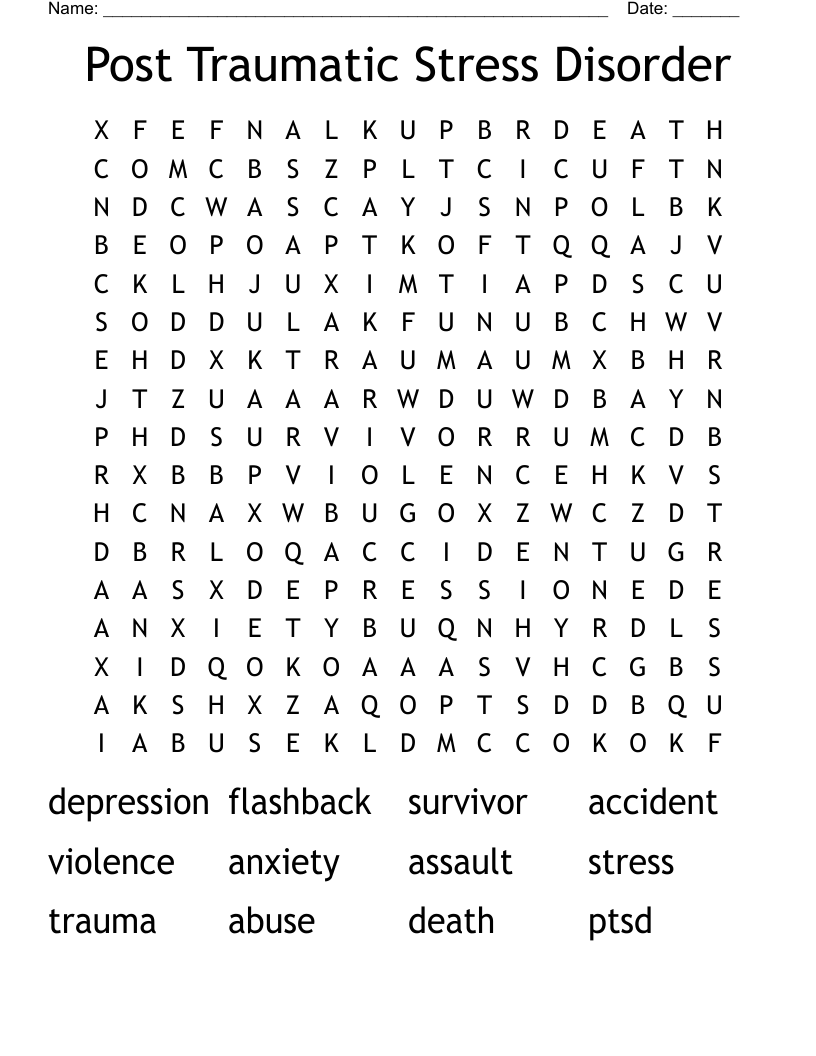 Post Traumatic Stress Disorder Word Search