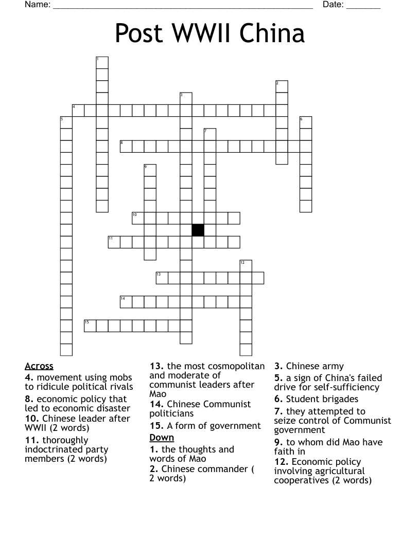 Post WWII China Crossword
