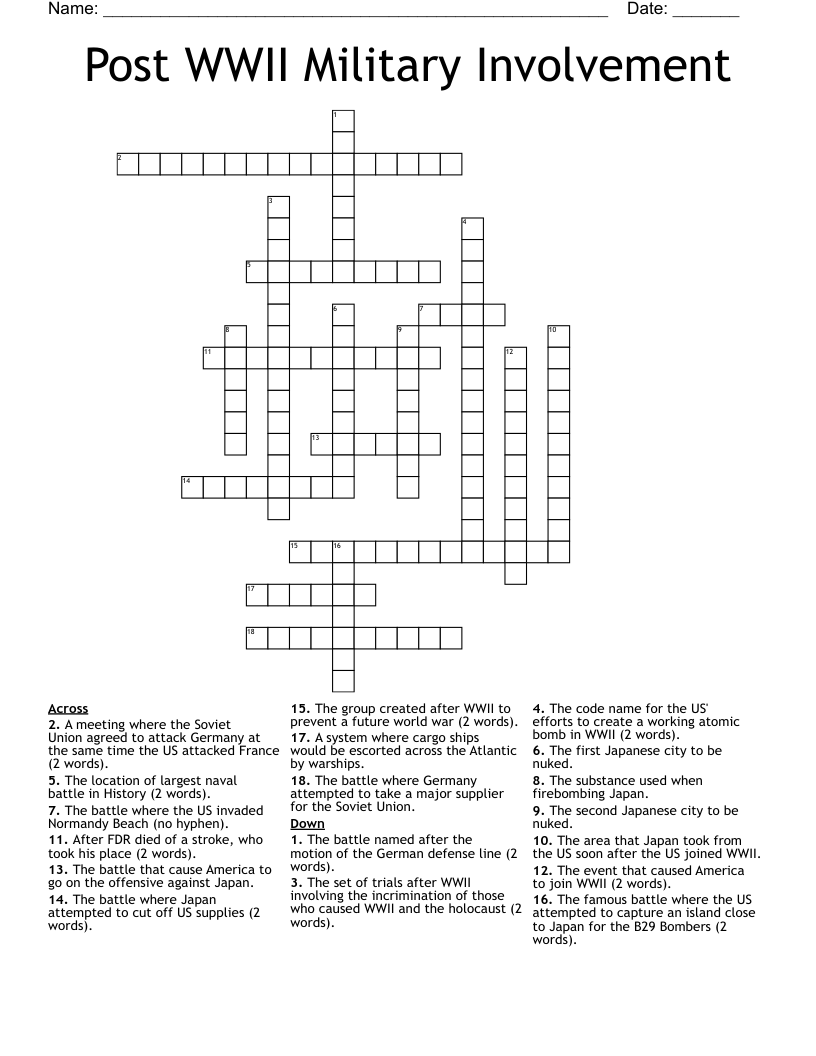 Post WWII Military Involvement Crossword