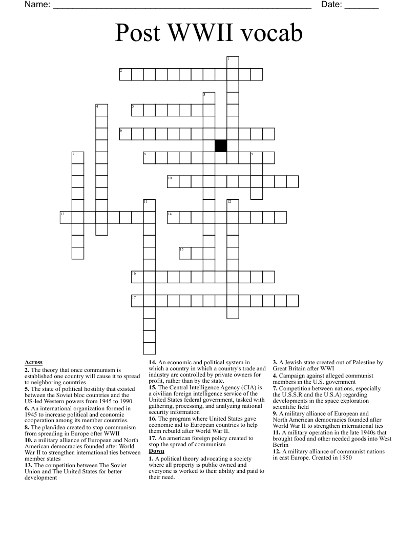 Post WWII vocab  Crossword
