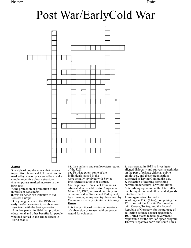 Post War/EarlyCold War Crossword