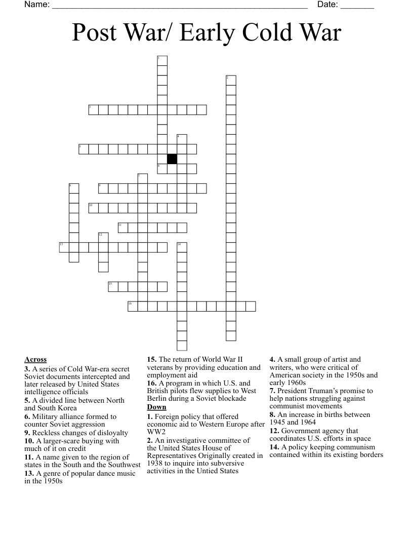 Post War/ Early Cold War Crossword