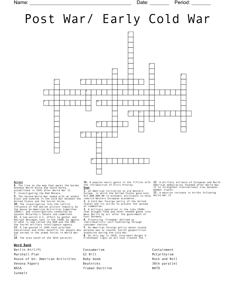 Post War/ Early Cold War Crossword