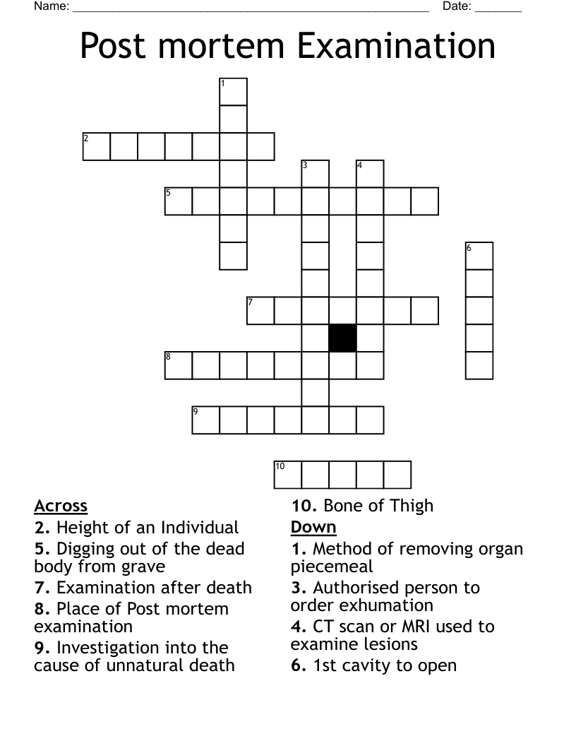 Post mortem Examination Crossword