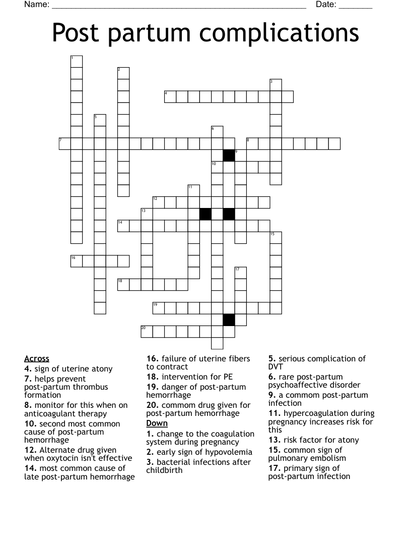 Post partum complications Crossword