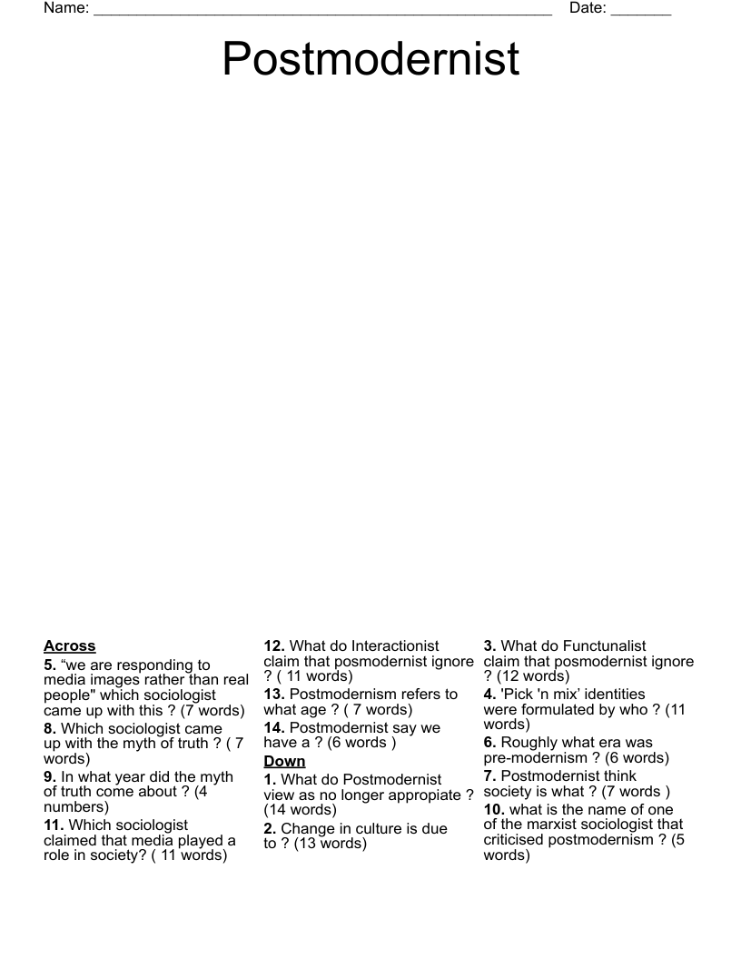 Postmodernist  Crossword