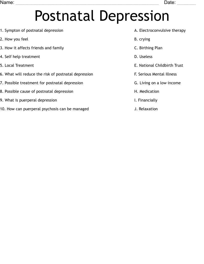Postnatal Depression Worksheet