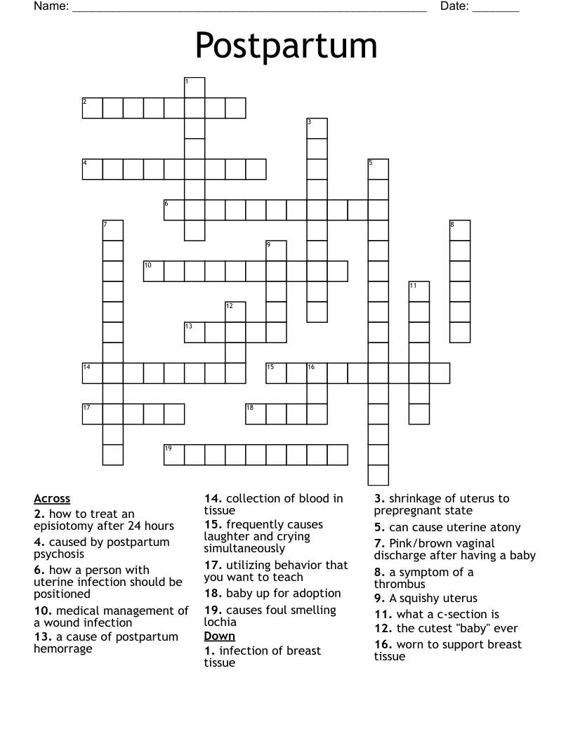 Postpartum Crossword