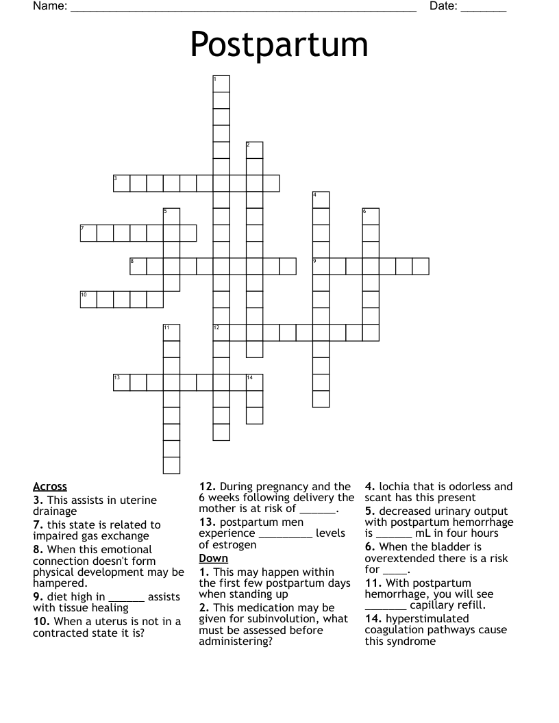 Postpartum Crossword
