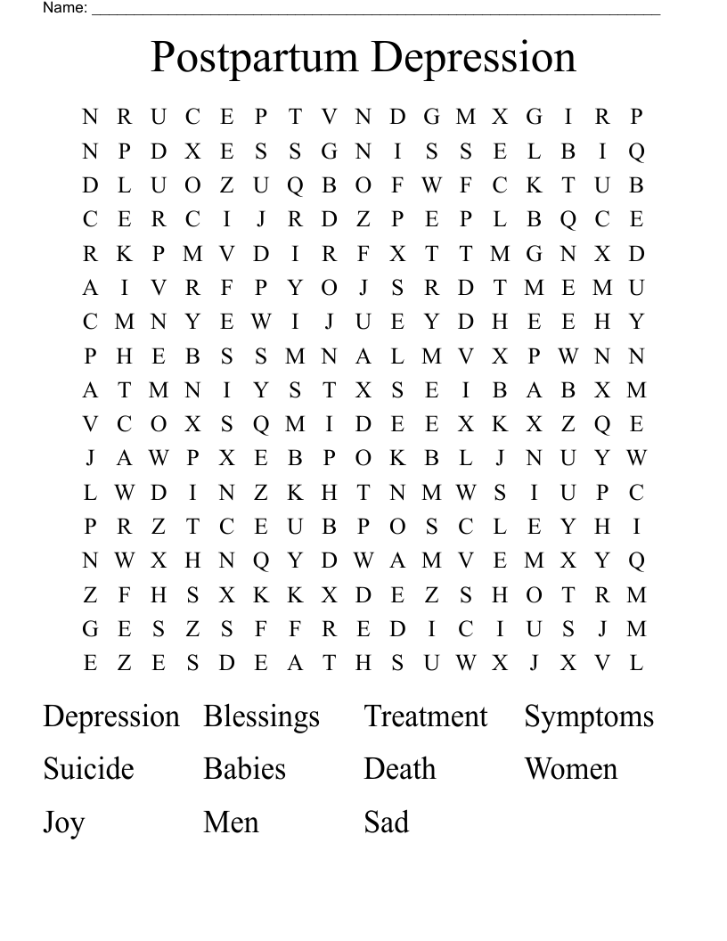 Postpartum Depression Word Search