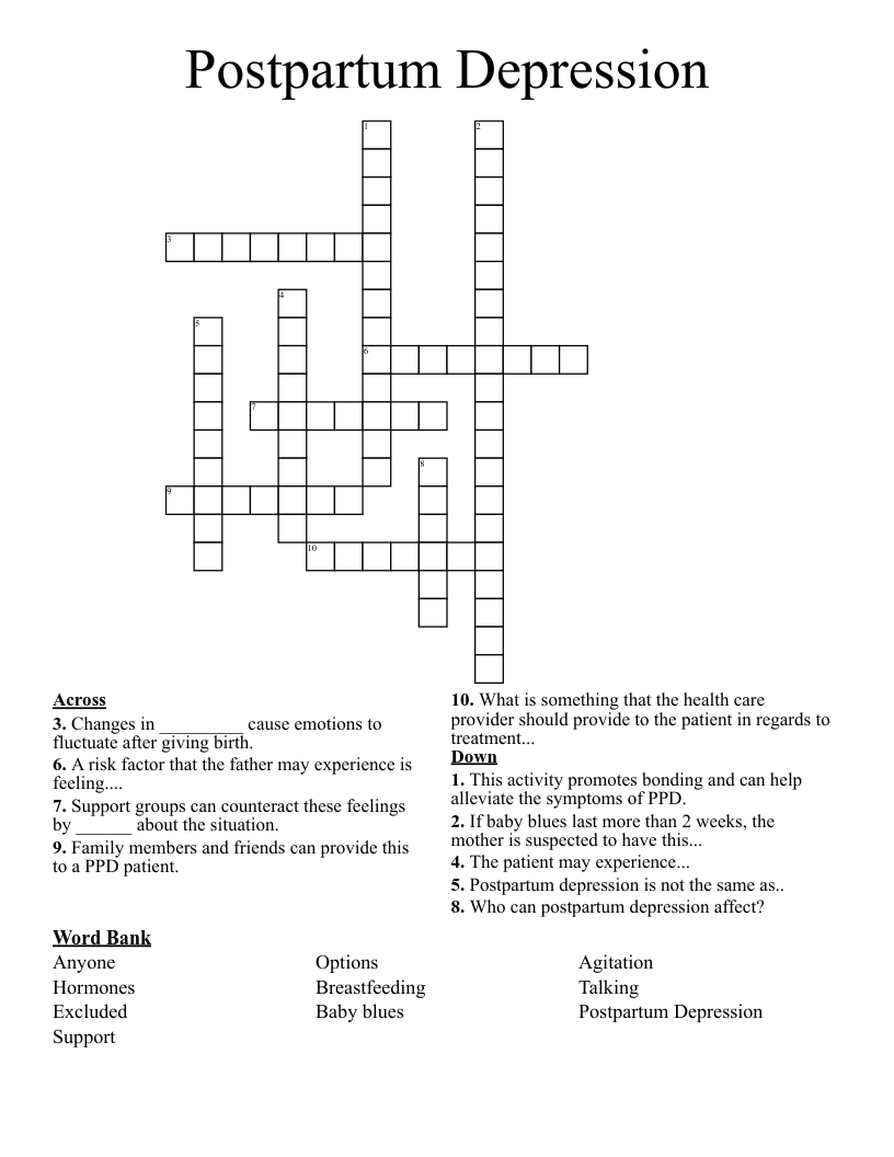 Postpartum Depression Crossword