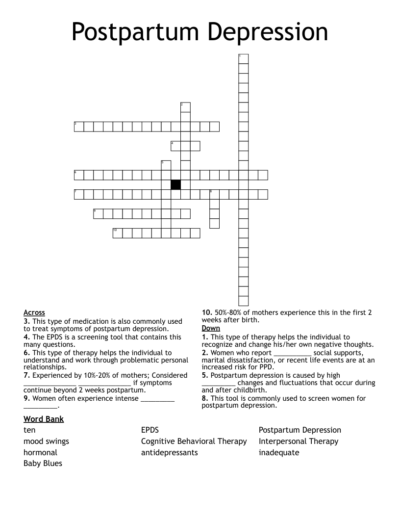 Postpartum Depression Crossword
