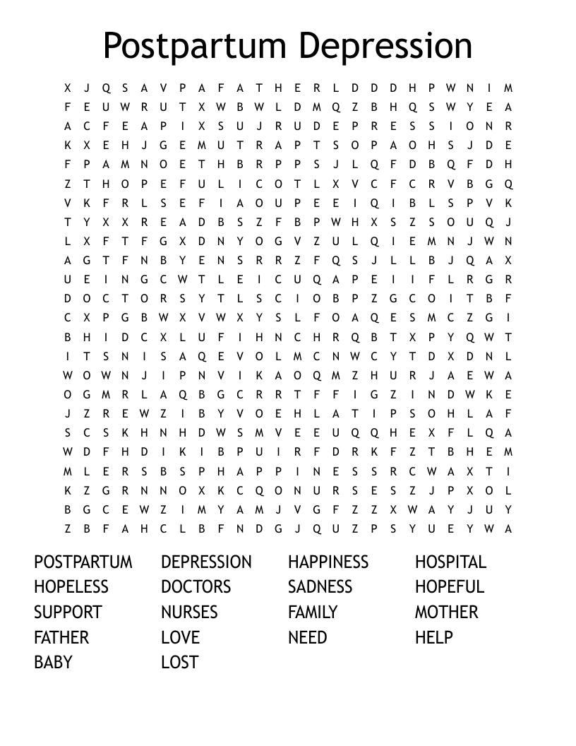 Postpartum Depression Word Search