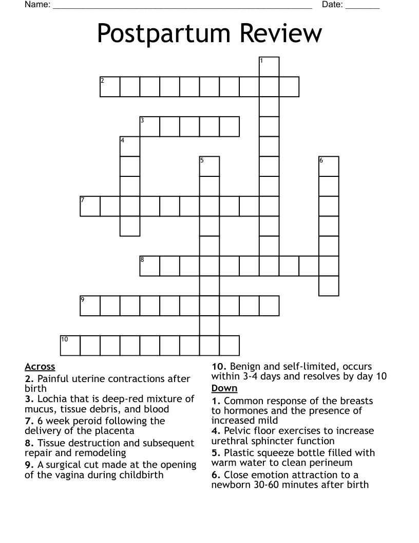 Postpartum Review Crossword