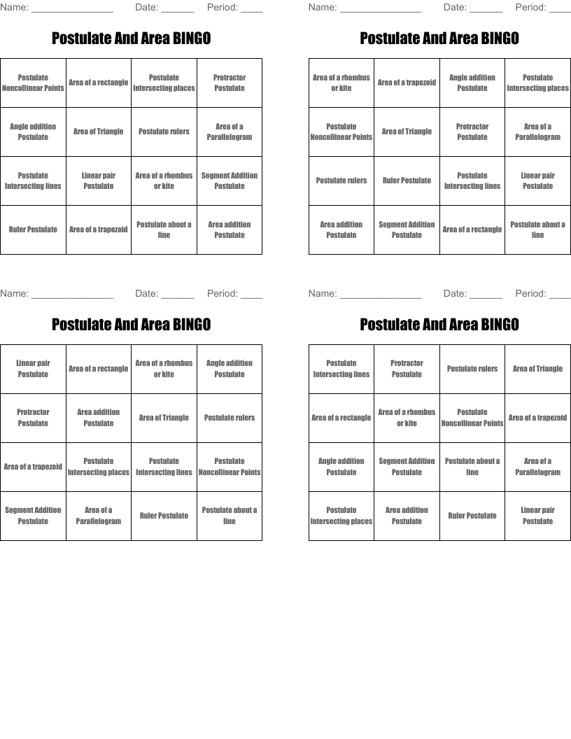 Postulate And Area BINGO