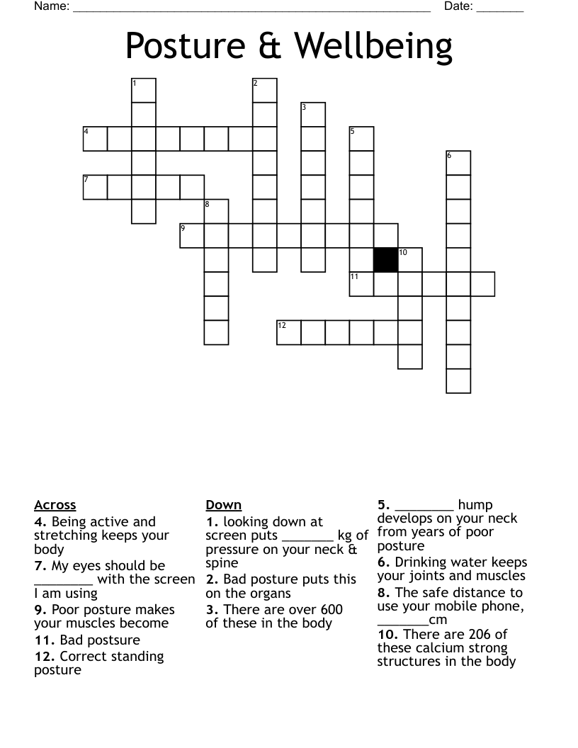 Posture & Wellbeing Crossword