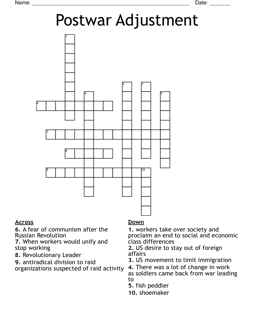 Postwar Adjustment Crossword