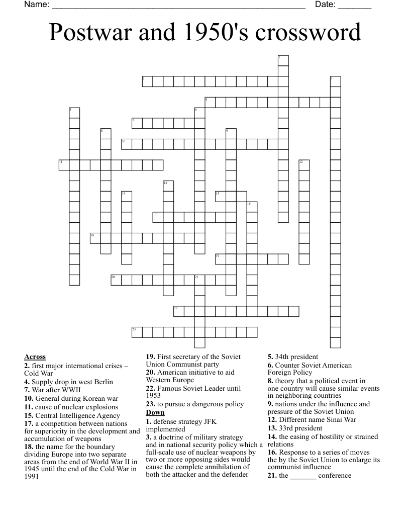 Postwar and 1950's crossword