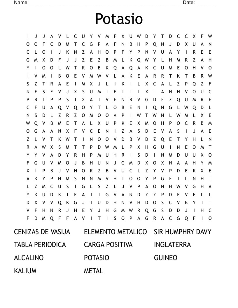 Potasio  Word Search
