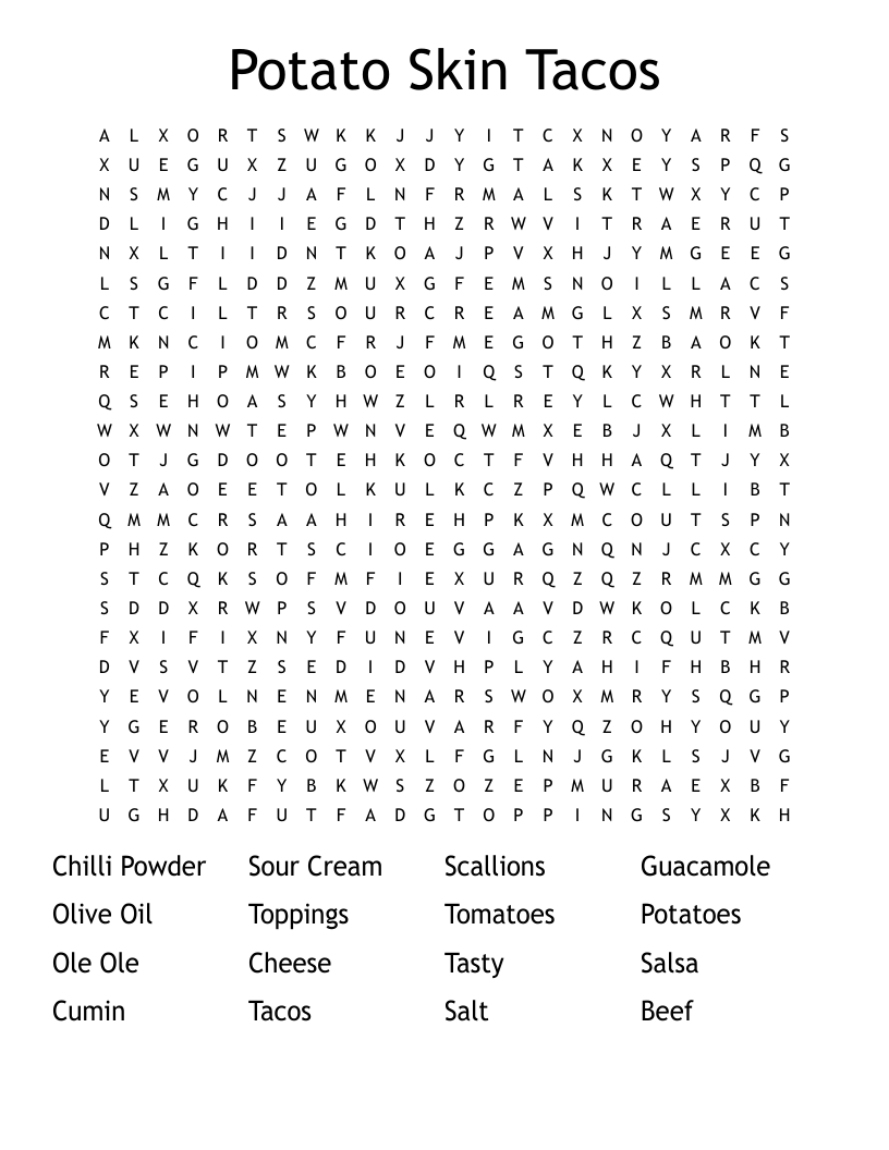 Potato Skin Tacos Word Search