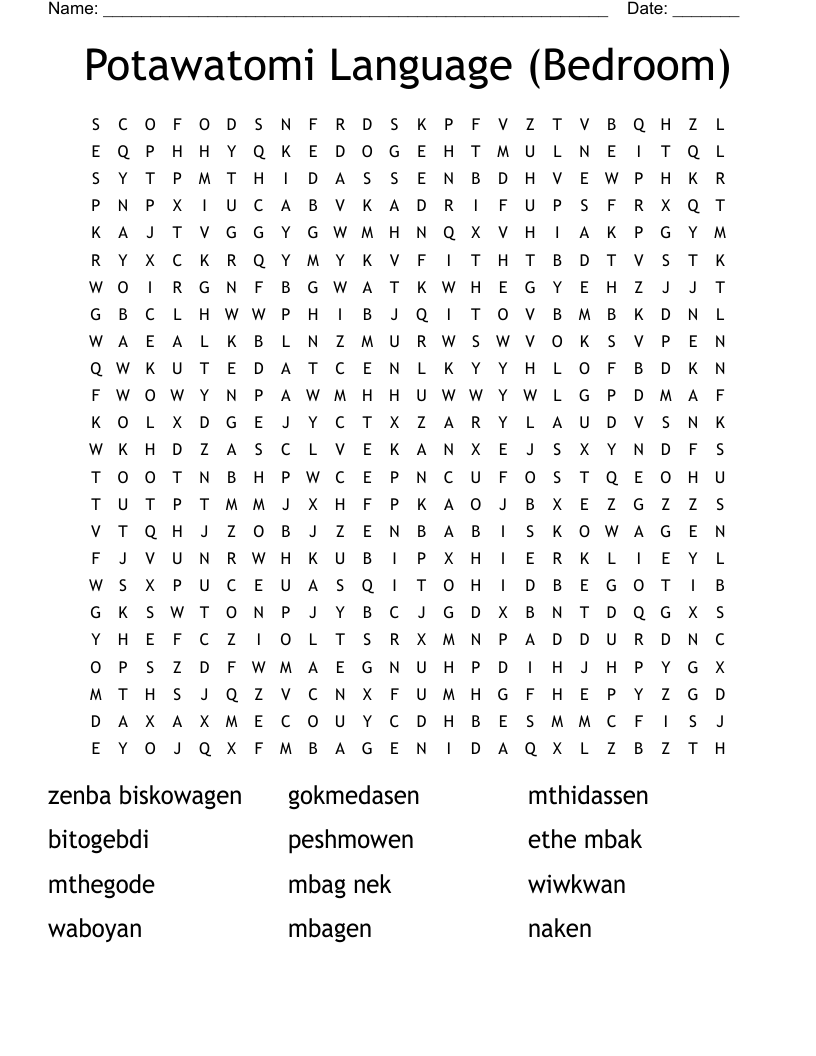 Potawatomi Language (Bedroom) Word Search