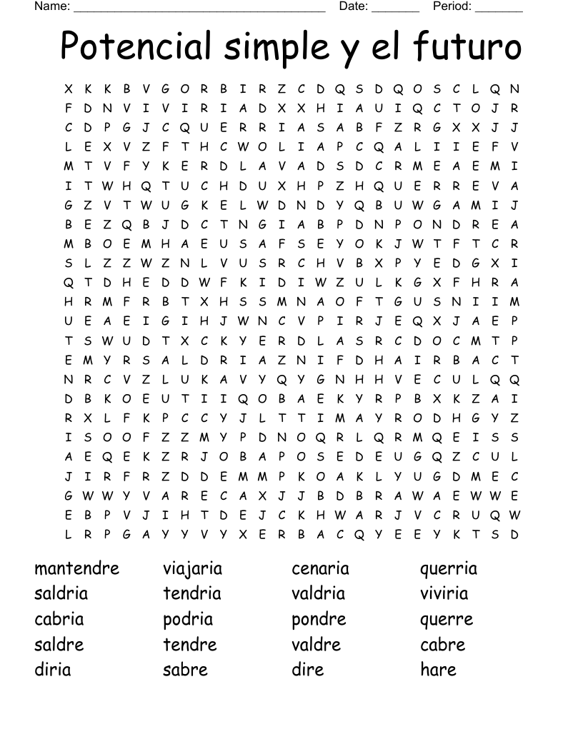Potencial simple y el futuro Word Search