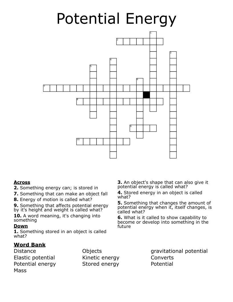 Potential Energy Crossword
