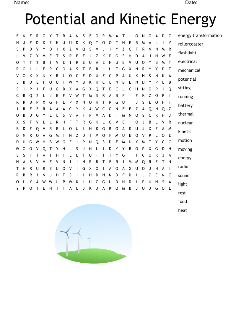 Potential and Kinetic Energy Word Search