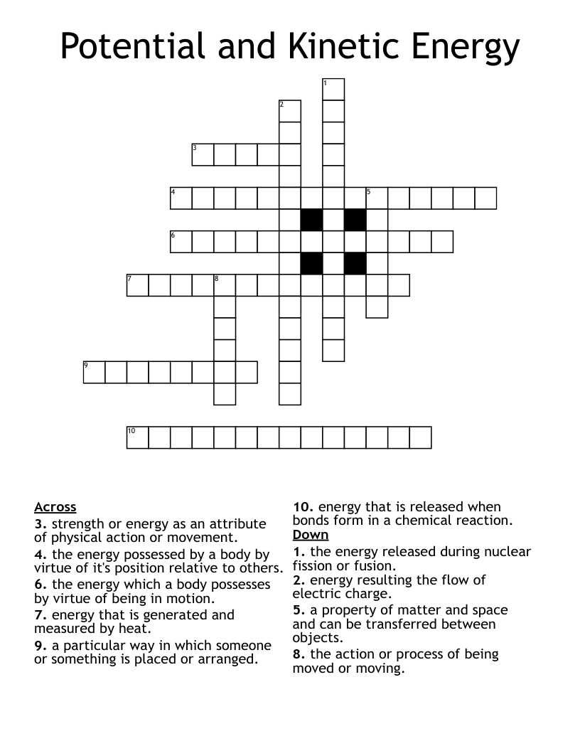 Potential and Kinetic Energy Crossword