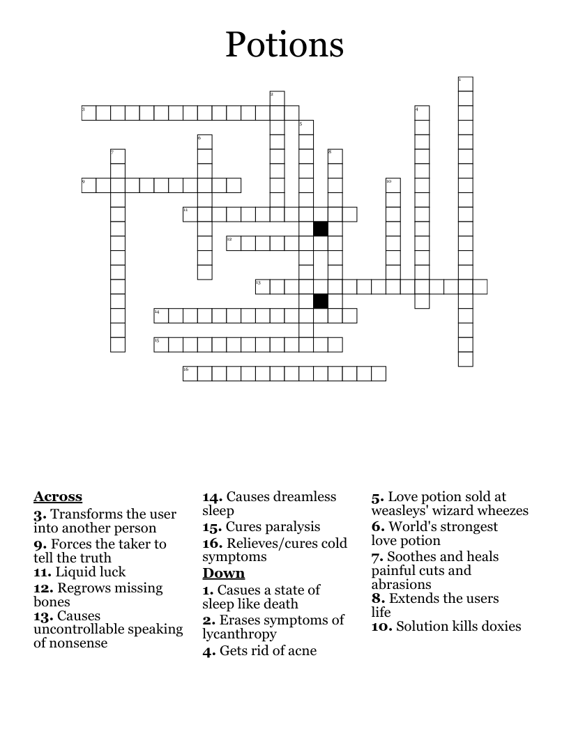 Potions Crossword