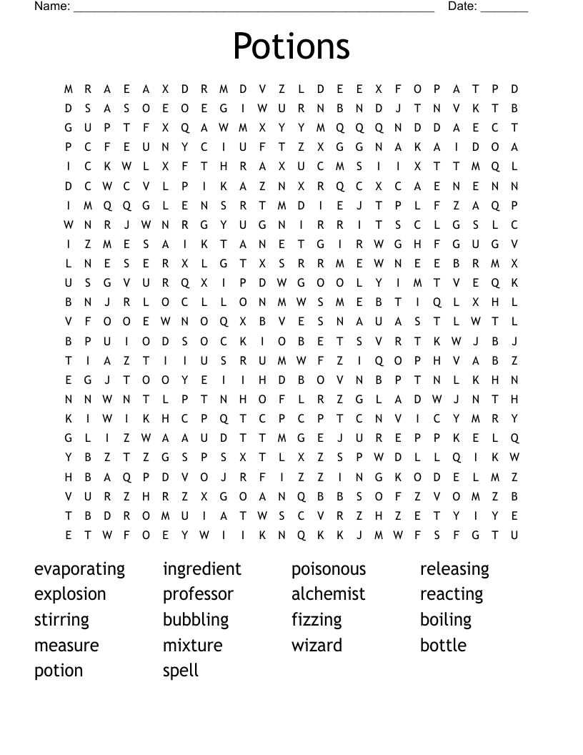 Potions Word Search