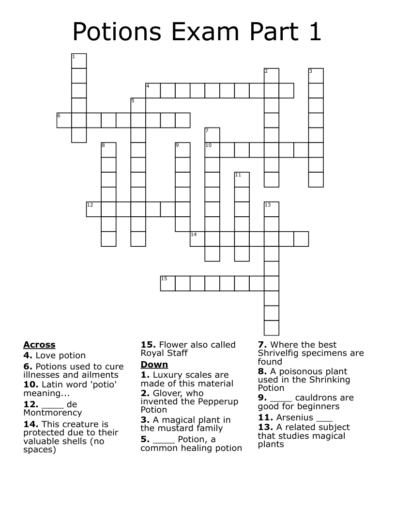 Potions Exam Part 1 Crossword